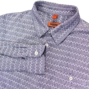 MISSONI Mens Small Blue White Zig‎ Zag LS Button Front Shirt SOFT Cotton